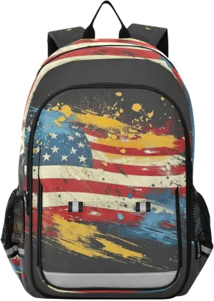 American Flag Bookbag, Elementary Backpack with Safety Reflective Strips, Kids Travel Bags, Kids Bags for Girls