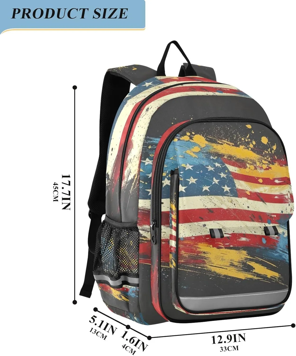American Flag Bookbag, Elementary Backpack with Safety Reflective Strips, Kids Travel Bags, Kids Bags for Girls