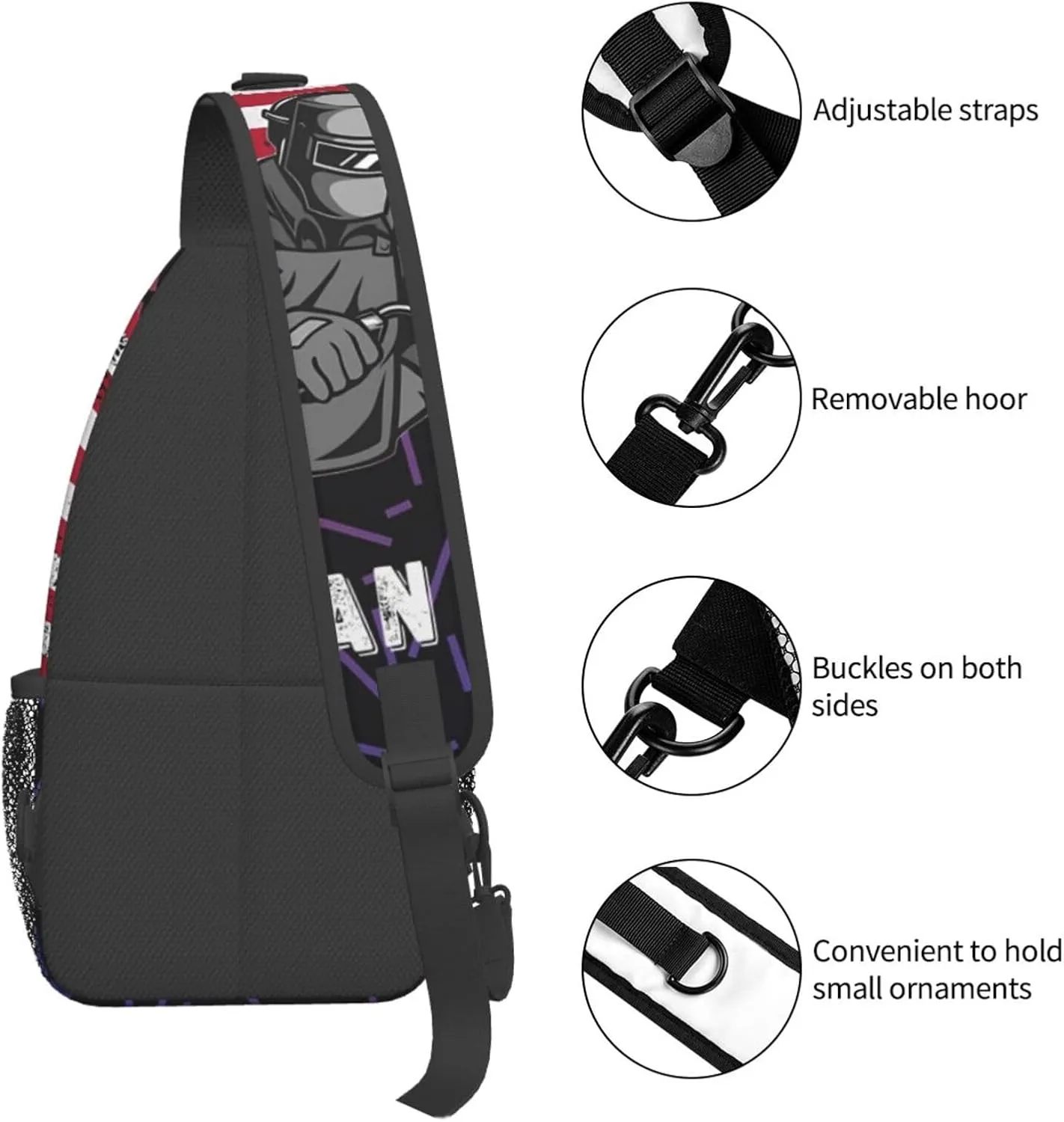 American Flag Welder Crossbody Backpack For Men Women Sling Shoulder Dachshunds Dog Chest Bag Lightweight One Strap Multipurpose Travel Hiking Daypack