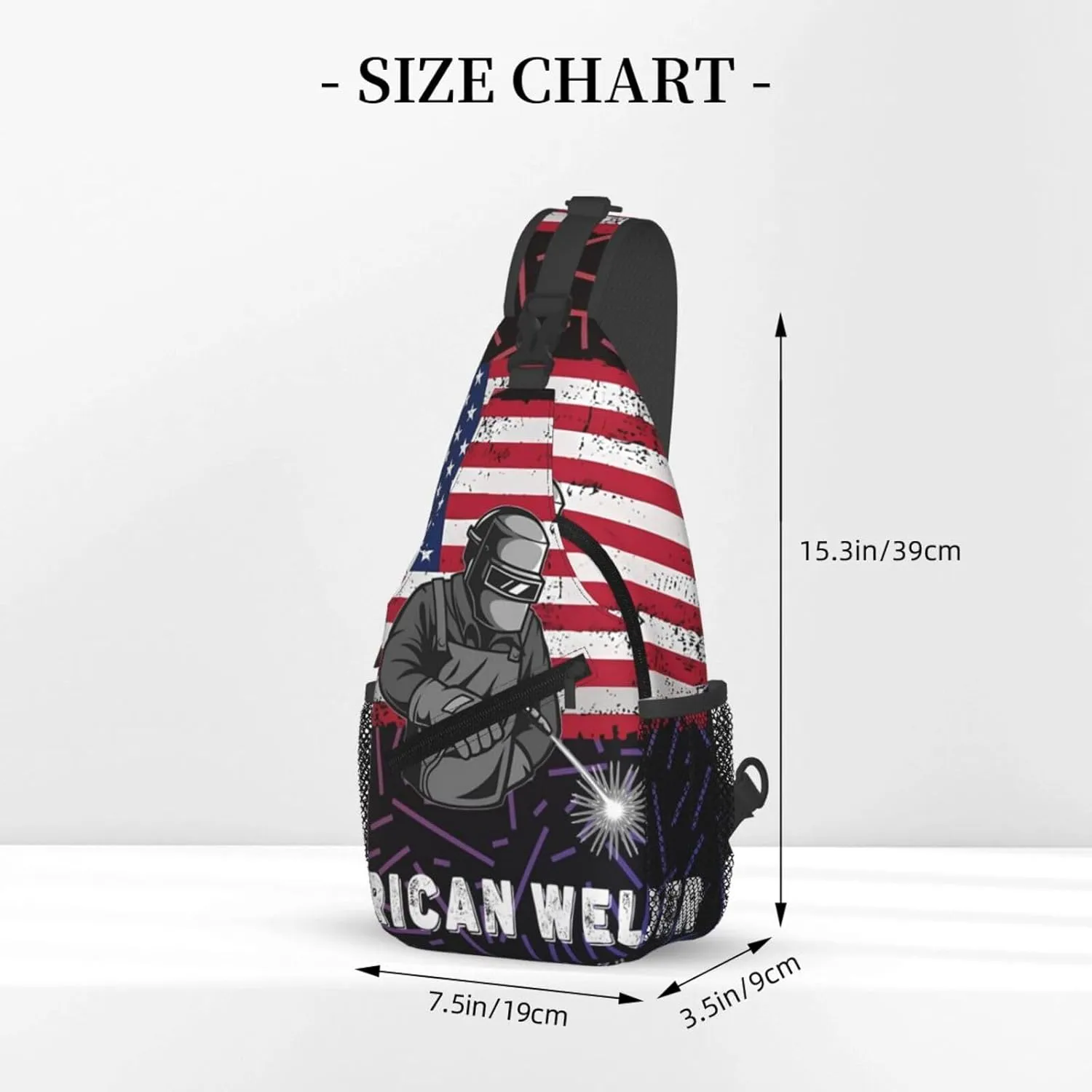 American Flag Welder Crossbody Backpack For Men Women Sling Shoulder Dachshunds Dog Chest Bag Lightweight One Strap Multipurpose Travel Hiking Daypack