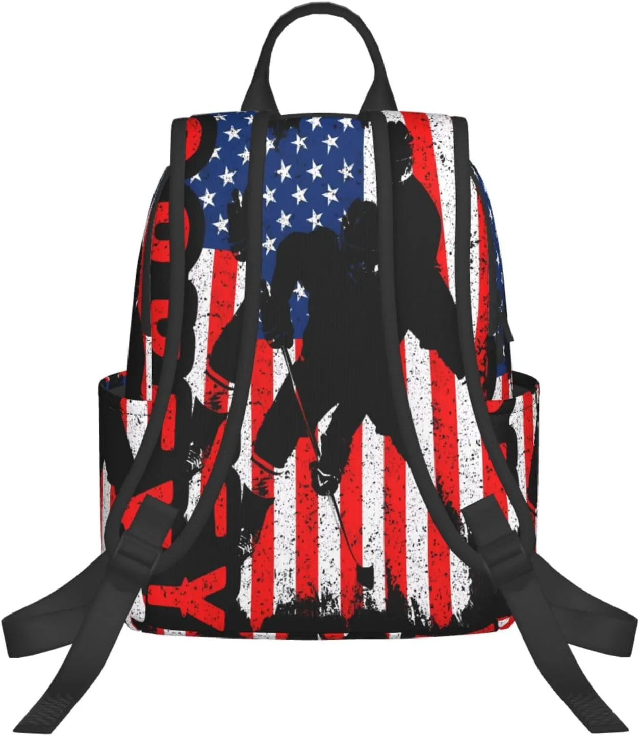 American Hockey Flag Casual Backpacks Laptop Backpack Outdoor Travel Rucksack Sport Carry-On Daypack Lightweight Bag with Multi-Pockets