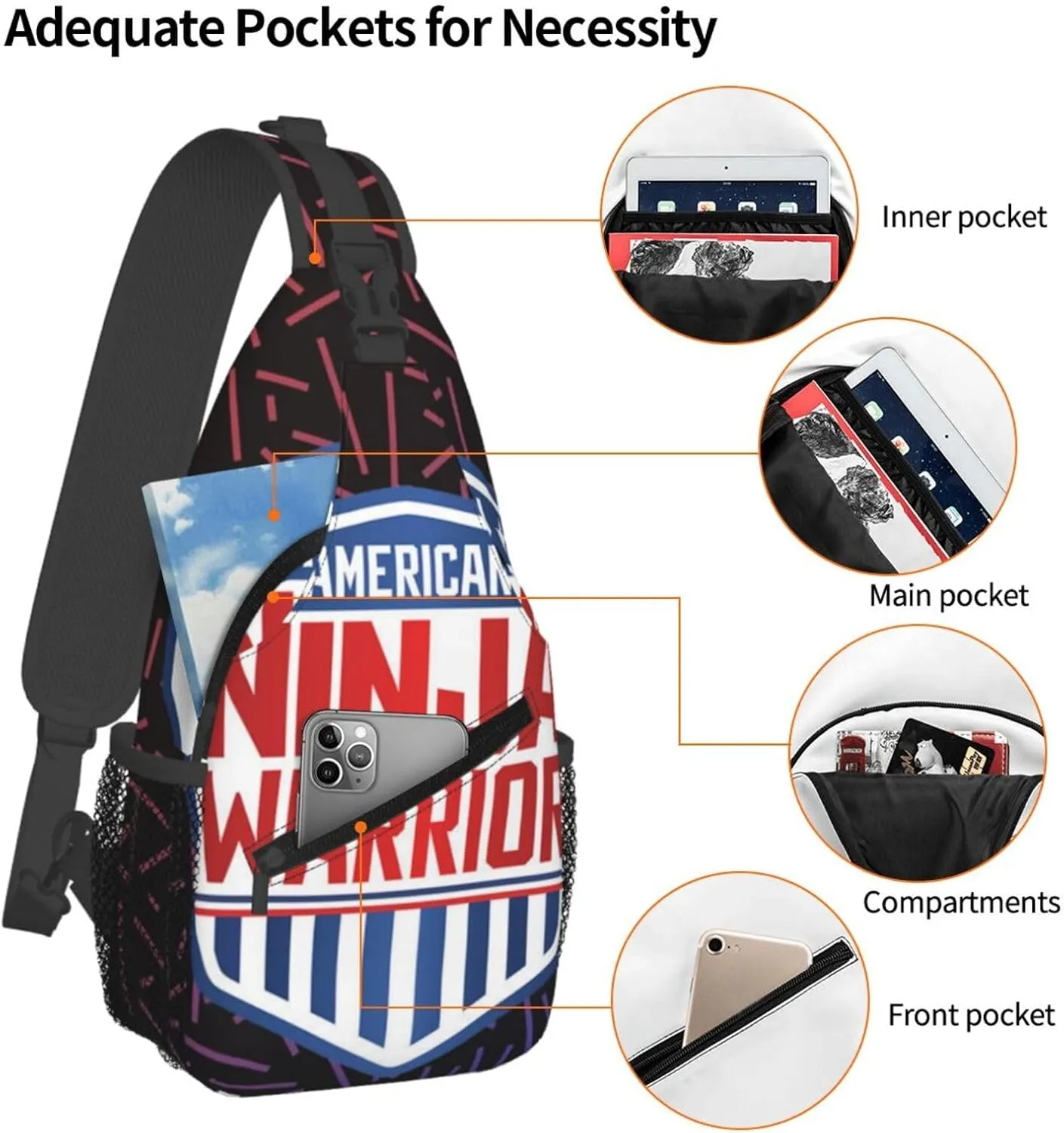 American Ninja Warrior Small Crossbody Backpack Sling Bag For Men Women Mini One Shoulder Chest Bags Gym Sport Travel Hiking Daypack