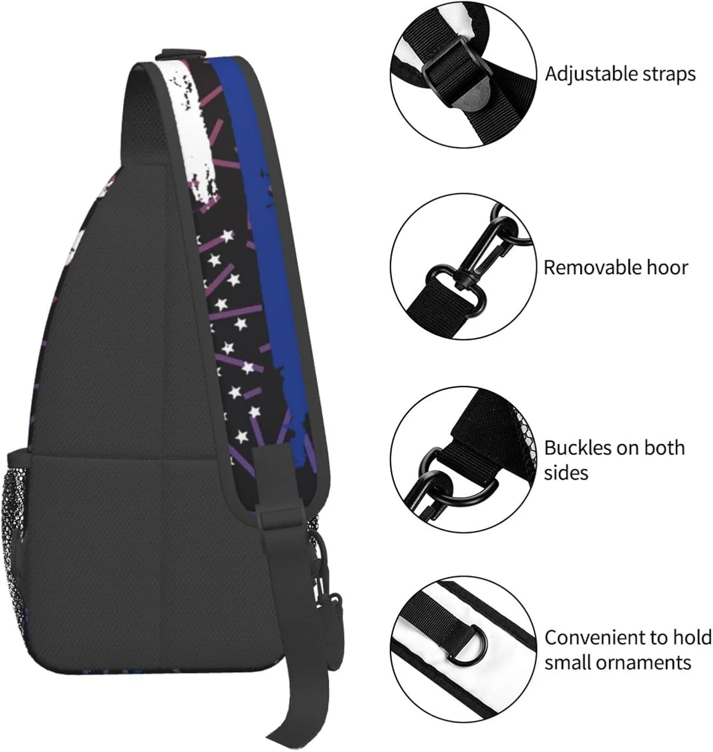 American Police Flag Thin Blue Line Flag Crossbody Backpack For Men Women Sling Shoulder Dachshunds Dog Chest Bag Lightweight One Strap Multipurpose Travel Hiking Daypack