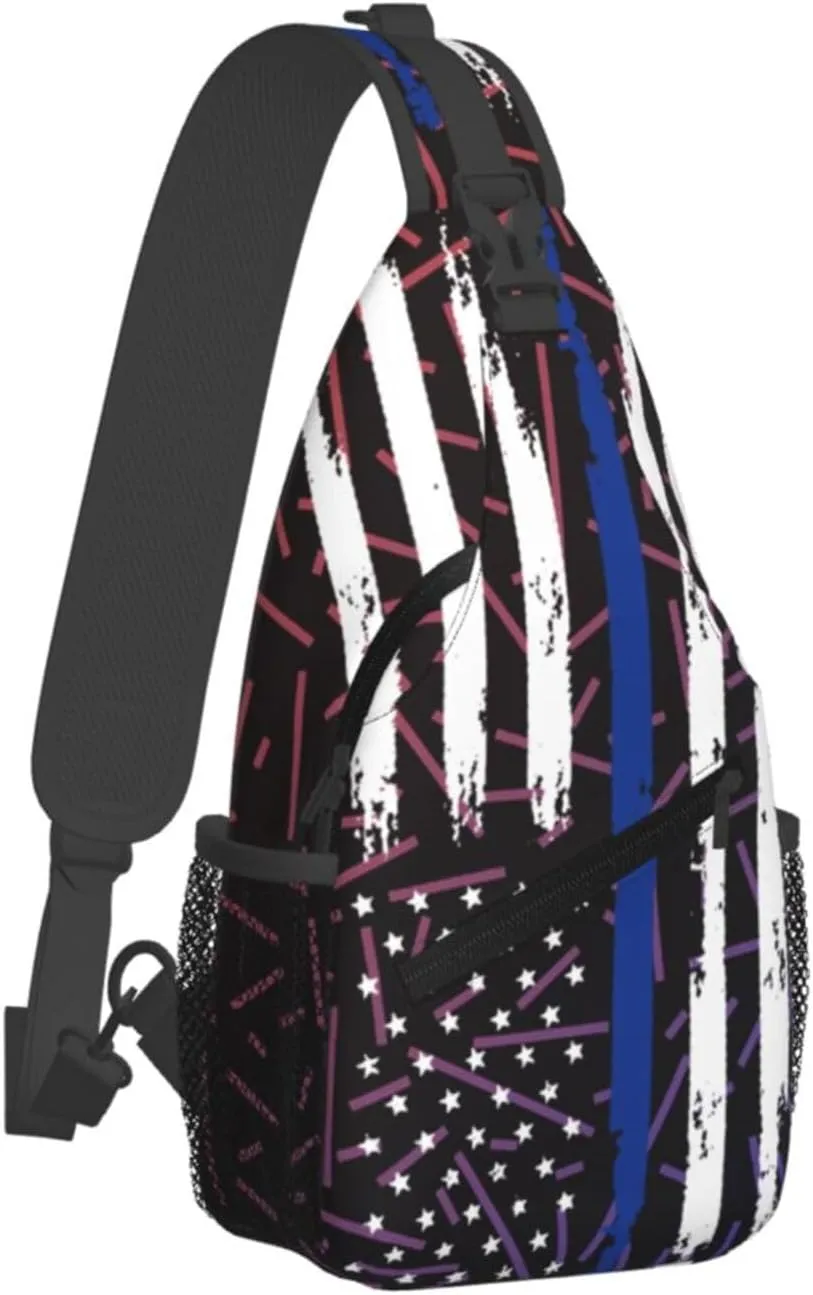 American Police Flag Thin Blue Line Flag Crossbody Backpack For Men Women Sling Shoulder Dachshunds Dog Chest Bag Lightweight One Strap Multipurpose Travel Hiking Daypack