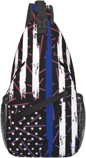 American Police Flag Thin Blue Line Flag Crossbody Backpack For Men Women Sling Shoulder Dachshunds Dog Chest Bag Lightweight One Strap Multipurpose Travel Hiking Daypack