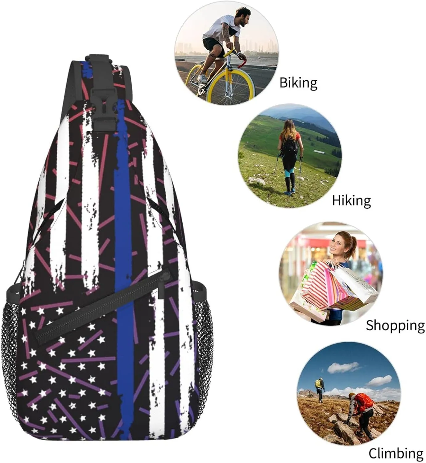 American Police Flag Thin Blue Line Flag Crossbody Backpack For Men Women Sling Shoulder Dachshunds Dog Chest Bag Lightweight One Strap Multipurpose Travel Hiking Daypack