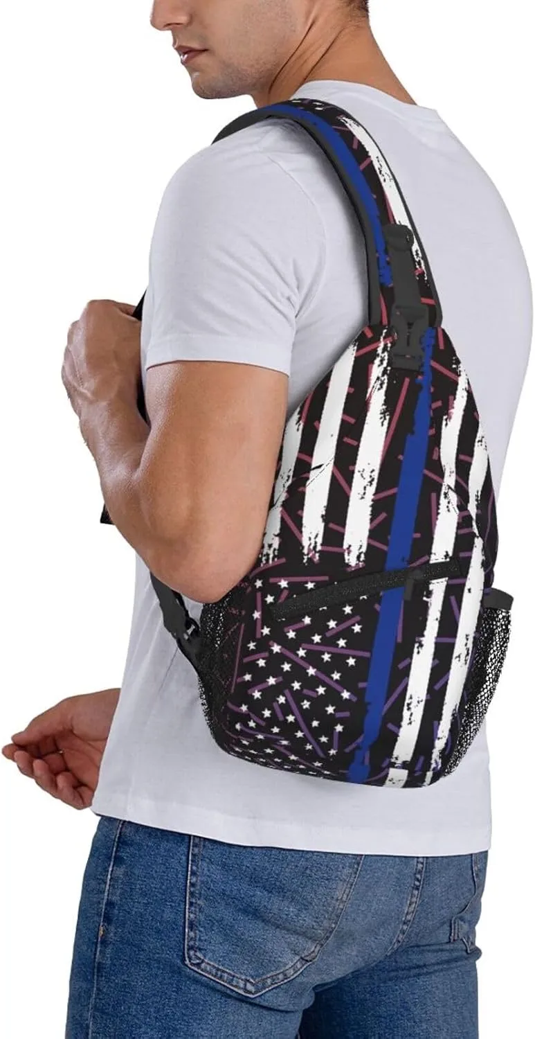 American Police Flag Thin Blue Line Flag Crossbody Backpack For Men Women Sling Shoulder Dachshunds Dog Chest Bag Lightweight One Strap Multipurpose Travel Hiking Daypack