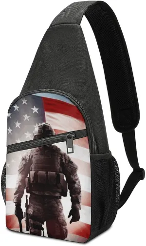 American Soldier Sling Bag Mini Crossbody Bags Travel Daypack Fanny Chest Bag Sling Backpack for Men Women