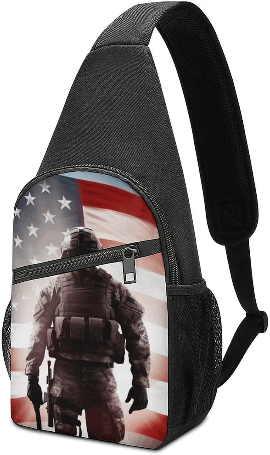 American Soldier Sling Bag Mini Crossbody Bags Travel Daypack Fanny Chest Bag Sling Backpack for Men Women