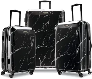 American Tourister Moonlight Hardside Expandable Luggage with Spinner Wheels, Black Marble, 3-Piece Set (21/24/28)