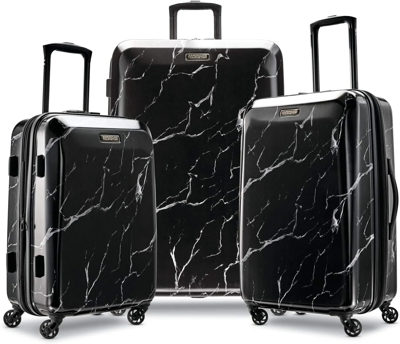 American Tourister Moonlight Hardside Expandable Luggage with Spinner Wheels, Black Marble, 3-Piece Set (21/24/28)