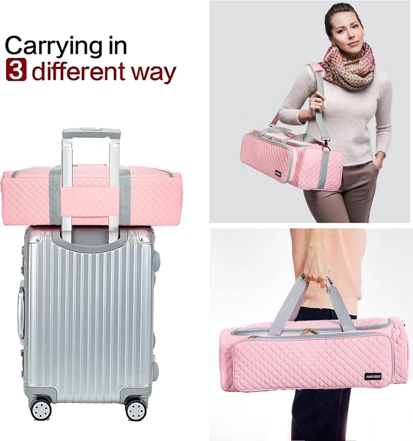 AMOIGEE Carrying Case for Cricut Explore Air 2, Cricut Maker 3, Cricut Explore 3, Pink Storage Organizer for Cricut Accessories, Quilted Cricut Bag Only, Pink, Ⅰ-Cricut Carrying Case, Classic
