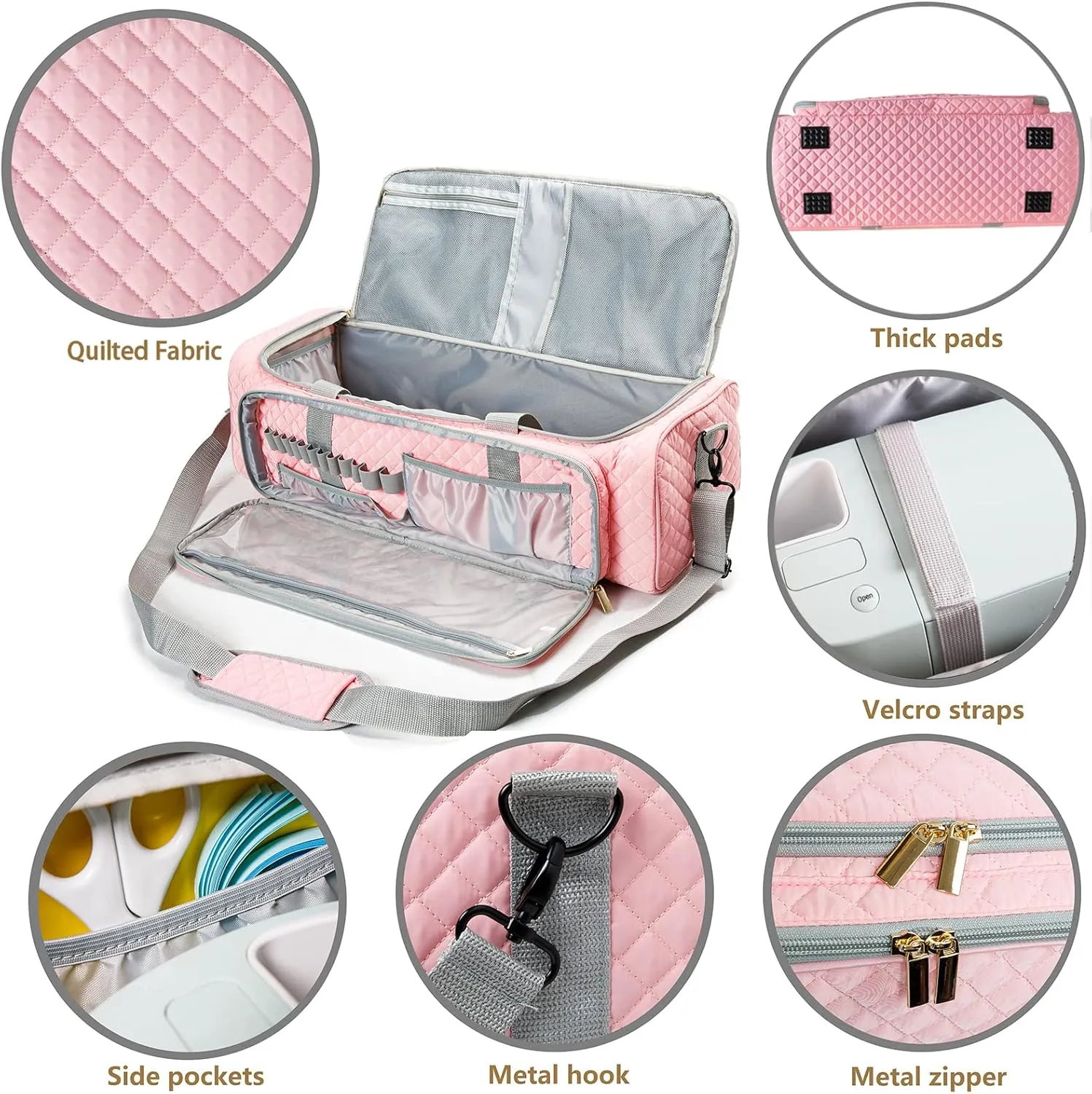 AMOIGEE Carrying Case for Cricut Explore Air 2, Cricut Maker 3, Cricut Explore 3, Pink Storage Organizer for Cricut Accessories, Quilted Cricut Bag Only, Pink, Ⅰ-Cricut Carrying Case, Classic