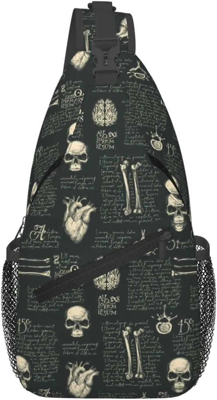 Anatomy Human Skulls Bones Joints Organs Cross Chest Bag Diagonally Hiking Crossbody Bag Travel Shoulder Daypack Lightweight Sling Backpack Cycling Daypacks Fitness Chest Backpacks