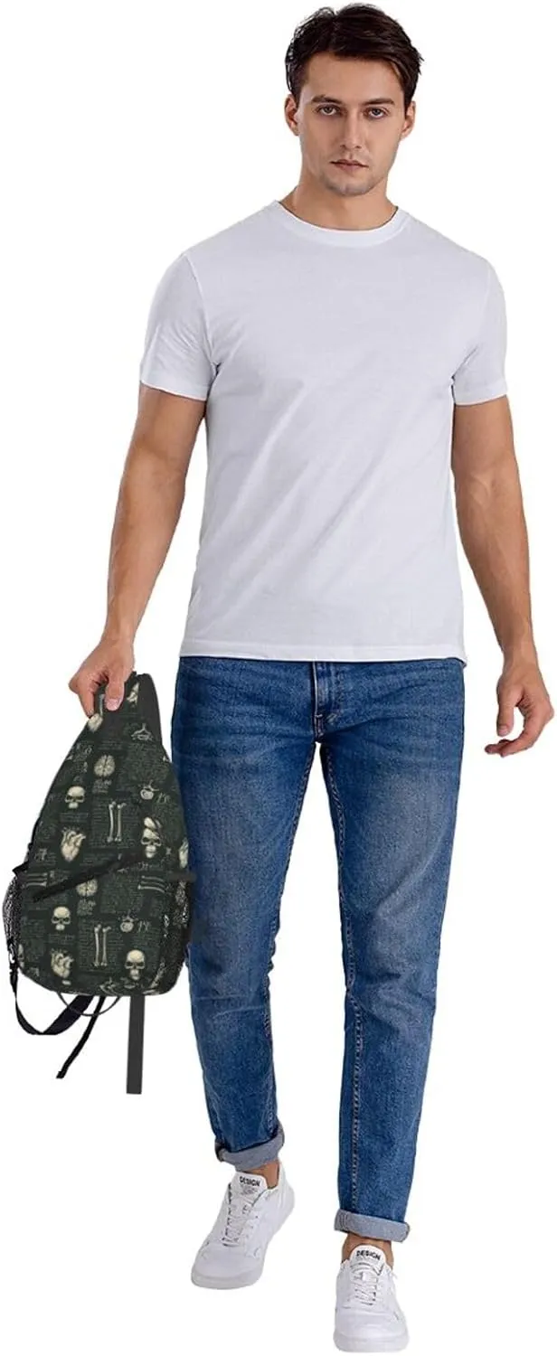 Anatomy Human Skulls Bones Joints Organs Cross Chest Bag Diagonally Hiking Crossbody Bag Travel Shoulder Daypack Lightweight Sling Backpack Cycling Daypacks Fitness Chest Backpacks