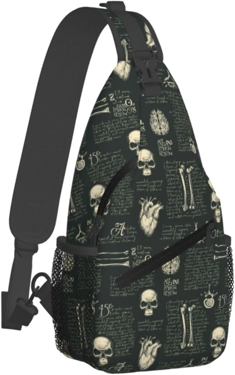 Anatomy Human Skulls Bones Joints Organs Cross Chest Bag Diagonally Hiking Crossbody Bag Travel Shoulder Daypack Lightweight Sling Backpack Cycling Daypacks Fitness Chest Backpacks