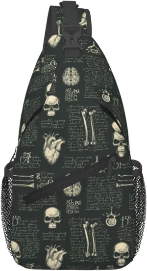 Anatomy Human Skulls Bones Joints Organs Cross Chest Bag Diagonally Hiking Crossbody Bag Travel Shoulder Daypack Lightweight Sling Backpack Cycling Daypacks Fitness Chest Backpacks