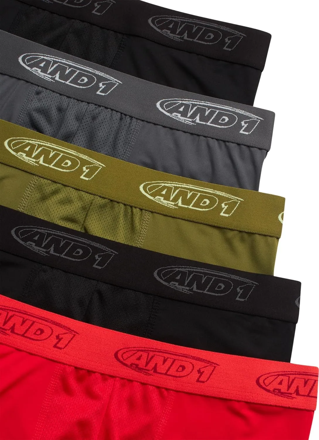 AND1 Mens Boxer Briefs - 5 Pack Performance Stretch Mens Underwear Long Leg Boxers for Men with Contour Pouch (Sizes: S-3XL)