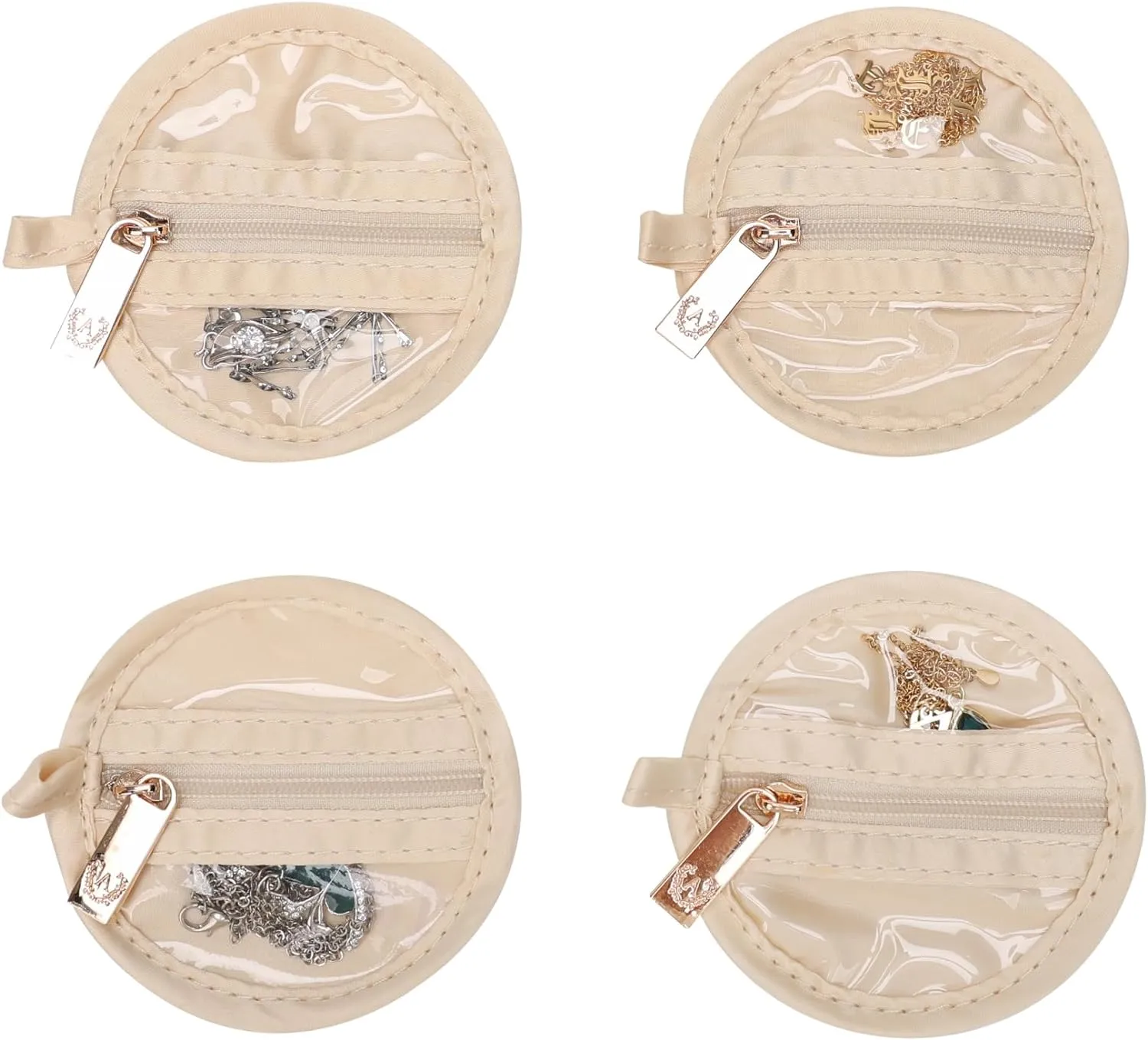 Angelina's Palace Round Jewelry Organizer Case Travel Bag Bridesmaid Gifts Vegan Leather Box for Necklace Earring Bracelet Ring(soft pink)