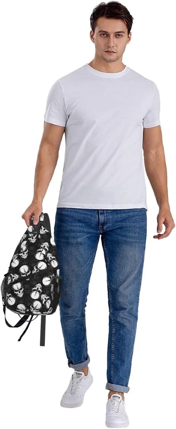 Angry Skull Black Roses Cross Chest Bag Diagonally Hiking Crossbody Bag Travel Shoulder Daypack Lightweight Sling Backpack Cycling Daypacks Fitness Chest Backpacks