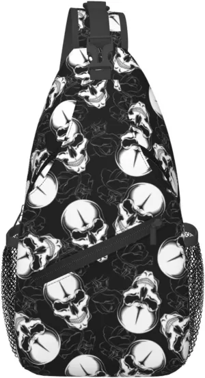 Angry Skull Black Roses Cross Chest Bag Diagonally Hiking Crossbody Bag Travel Shoulder Daypack Lightweight Sling Backpack Cycling Daypacks Fitness Chest Backpacks