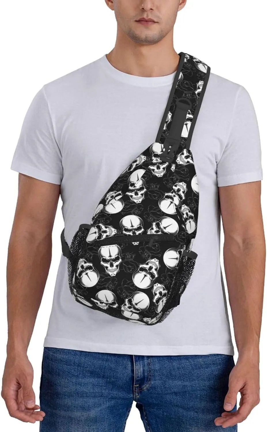 Angry Skull Black Roses Cross Chest Bag Diagonally Hiking Crossbody Bag Travel Shoulder Daypack Lightweight Sling Backpack Cycling Daypacks Fitness Chest Backpacks