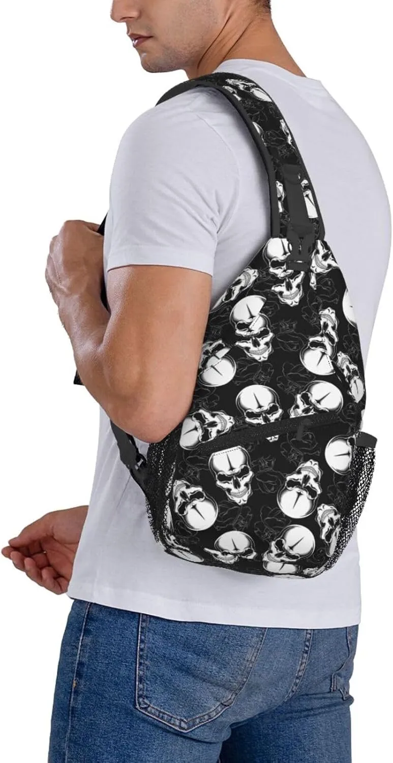 Angry Skull Black Roses Cross Chest Bag Diagonally Hiking Crossbody Bag Travel Shoulder Daypack Lightweight Sling Backpack Cycling Daypacks Fitness Chest Backpacks