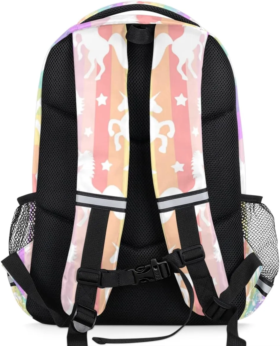 Animal Licorne Rainbow Stripe Backpack for School Girls Kids School Backpack Elementary Students Bookbag Laptop Daypack with Chest Buckle, Teens Hiking Travel Rucksack