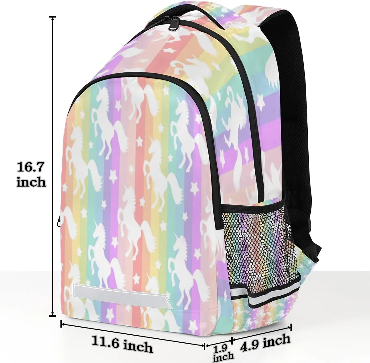 Animal Licorne Rainbow Stripe Backpack for School Girls Kids School Backpack Elementary Students Bookbag Laptop Daypack with Chest Buckle, Teens Hiking Travel Rucksack