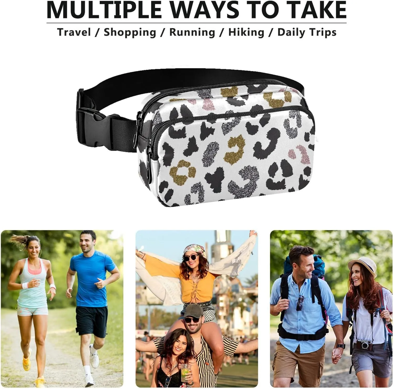 Animal Skin Leopard Women Fanny Packs Waterproof Hip Bag Belt Pouch Cute Cross Body Waist Pack
