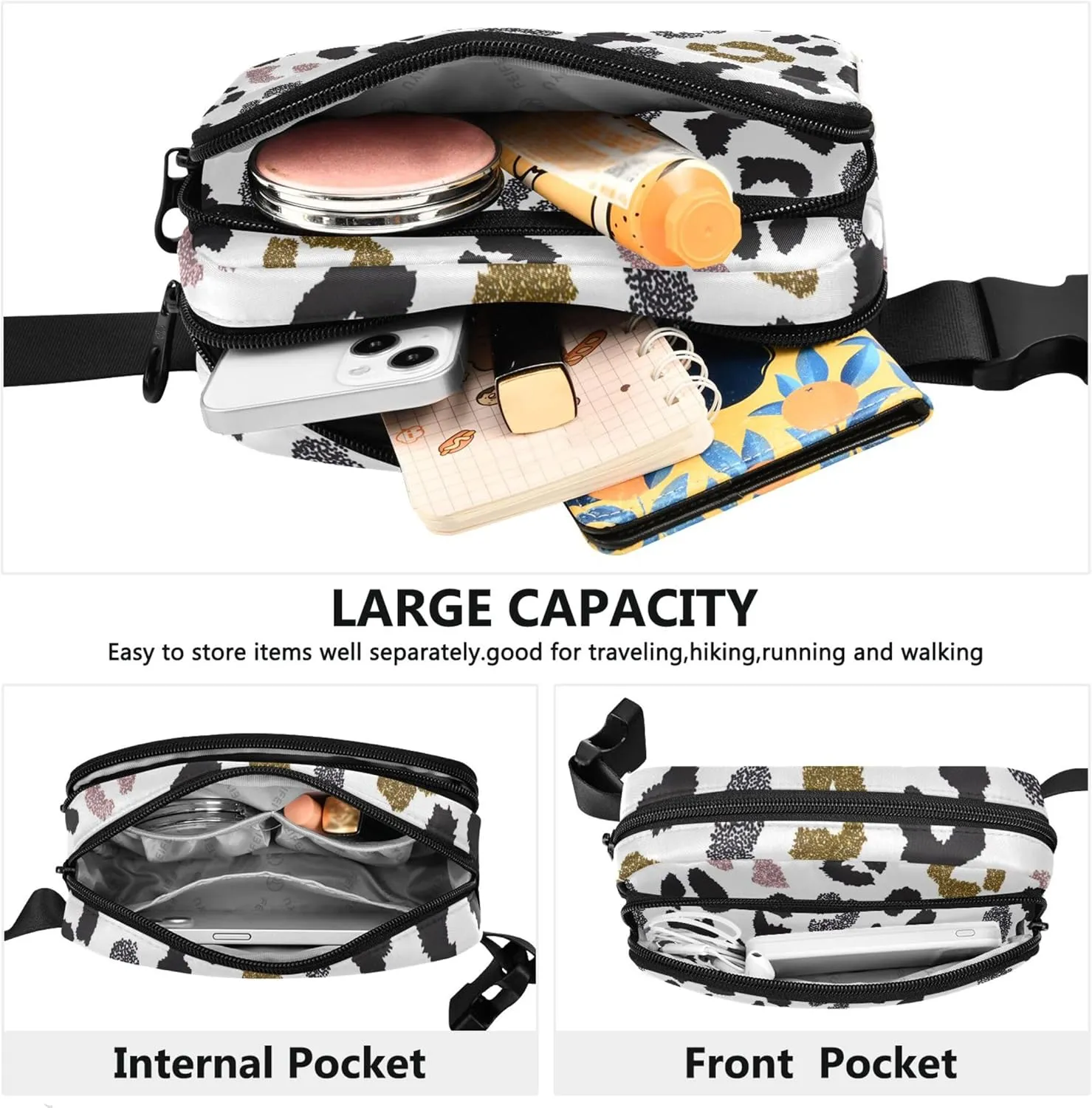 Animal Skin Leopard Women Fanny Packs Waterproof Hip Bag Belt Pouch Cute Cross Body Waist Pack