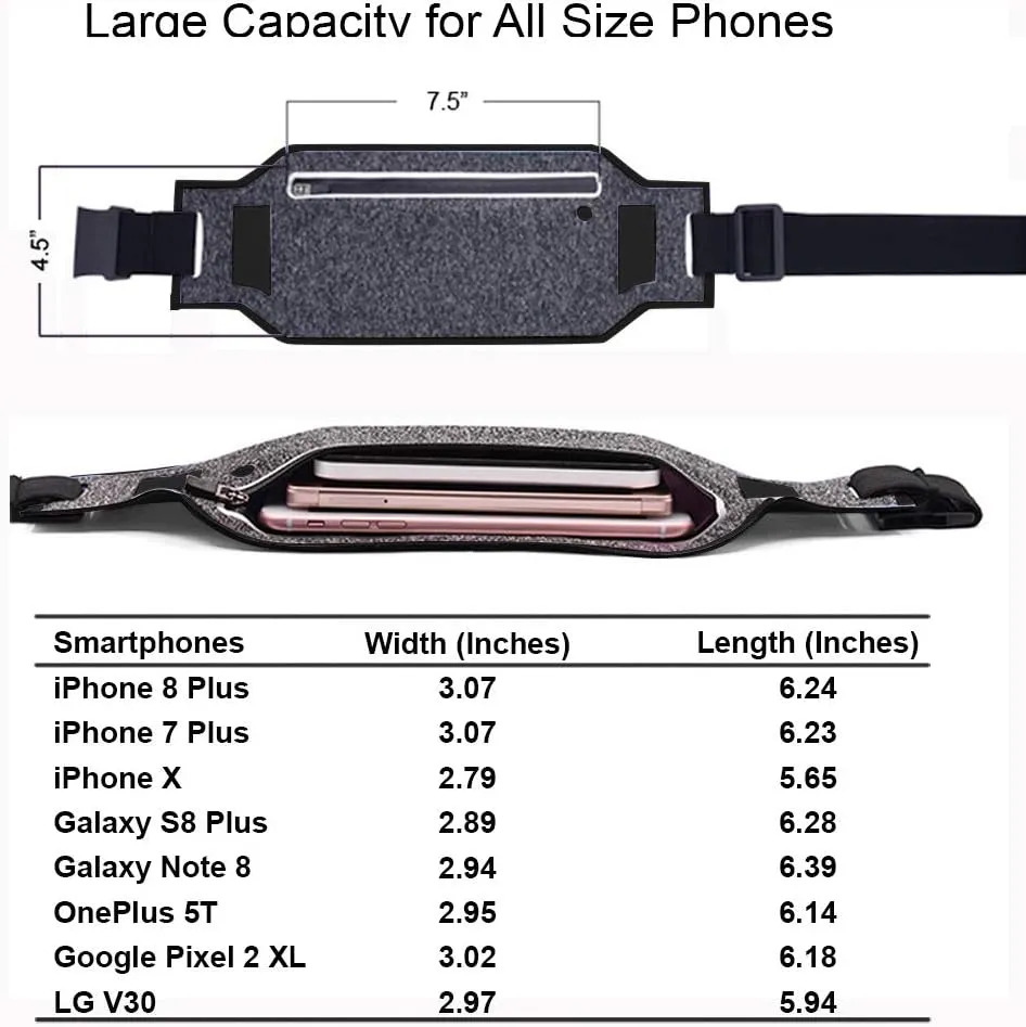 ANJ Outdoors Super Slim Water Resistant Money Belt, Running Belt for Women and Men, Expandable Phone Belt to Hold Cell Phones, Cards, and Money. Ideal Waist Bag Waist Pack for Travel, Sports and Yoga…