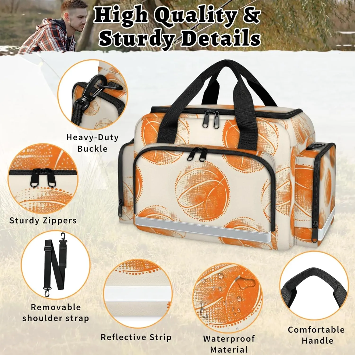 Anti-Scratch Duffle Bag for Travel 25x17.7x11.2 Inch - Waterproof Duffel Bag for Camping Fitness, Durable EMS Gear for First Responders Basketballs Design