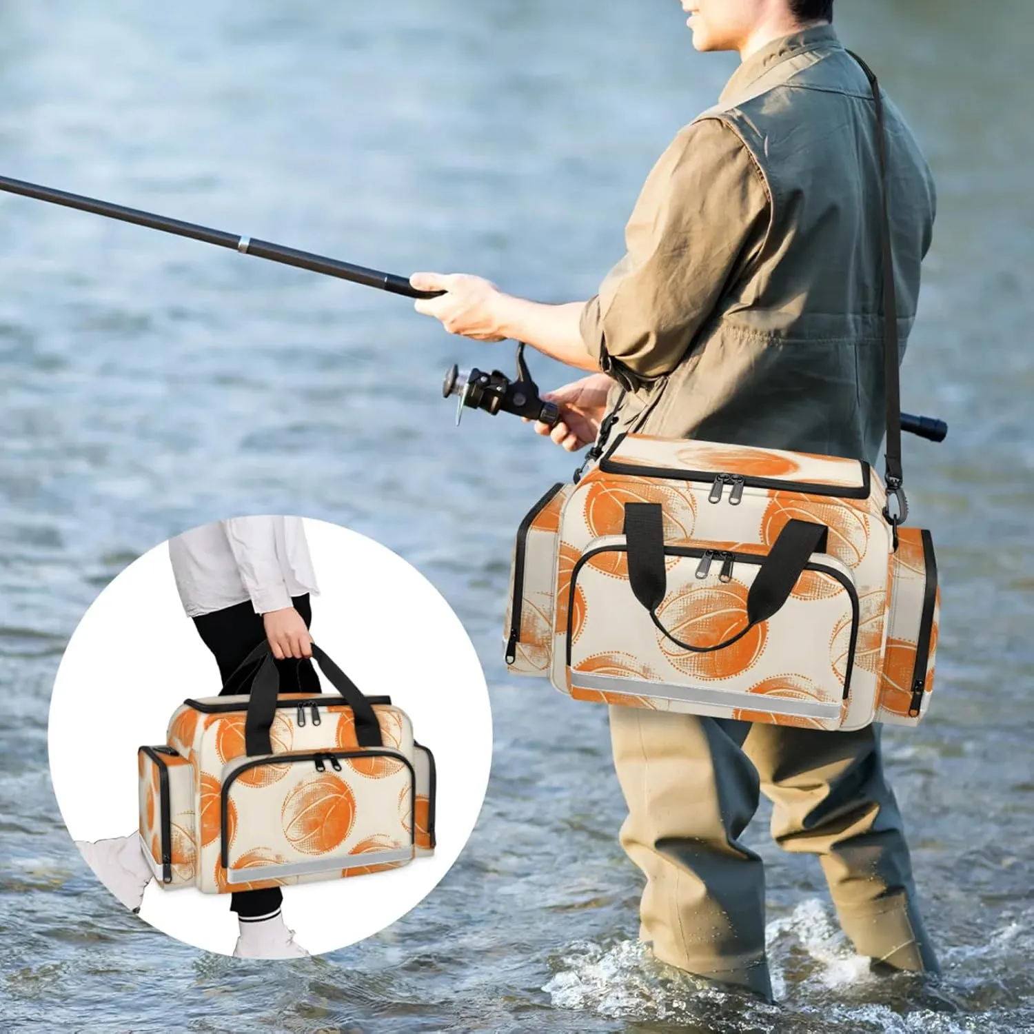 Anti-Scratch Duffle Bag for Travel 25x17.7x11.2 Inch - Waterproof Duffel Bag for Camping Fitness, Durable EMS Gear for First Responders Basketballs Design