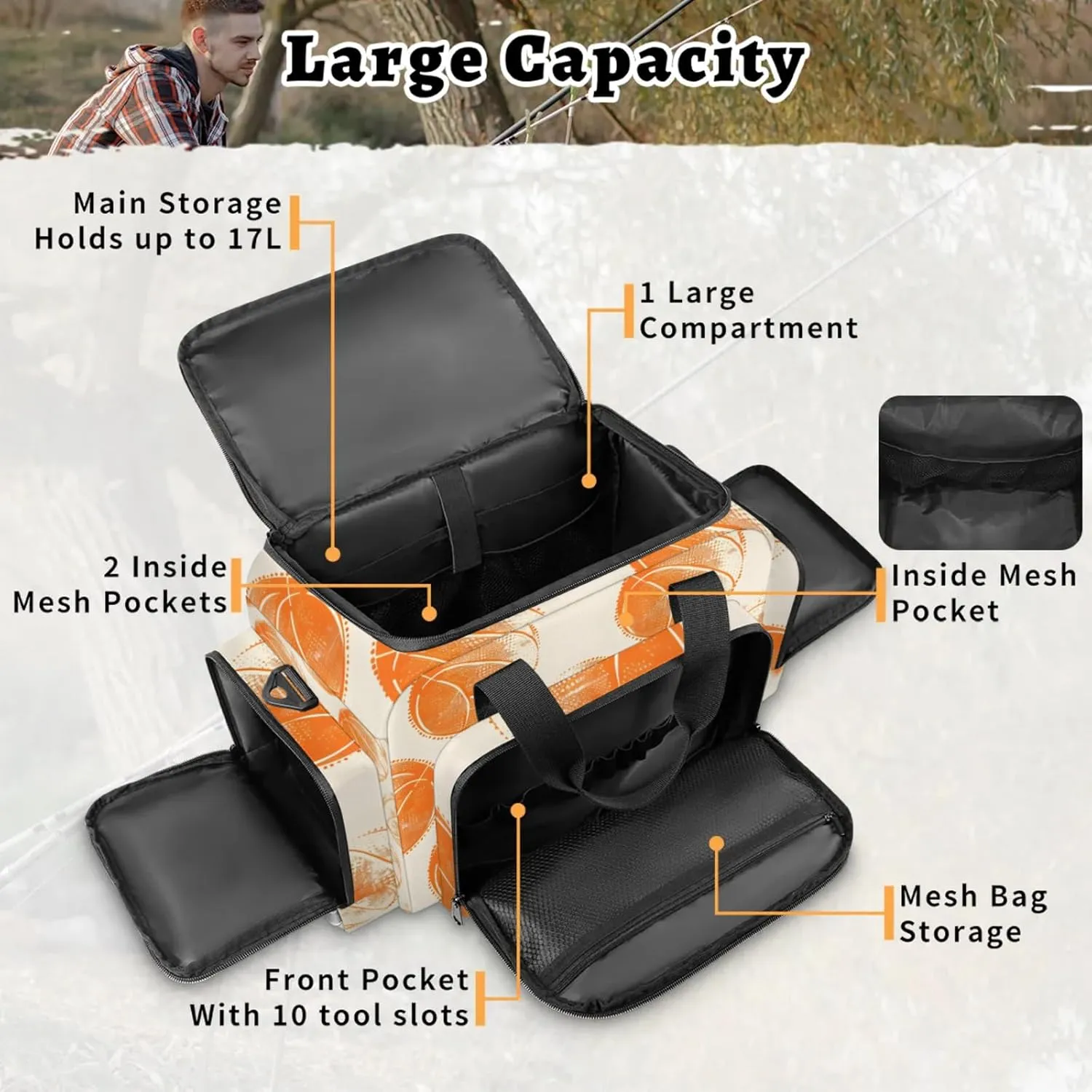 Anti-Scratch Duffle Bag for Travel 25x17.7x11.2 Inch - Waterproof Duffel Bag for Camping Fitness, Durable EMS Gear for First Responders Basketballs Design