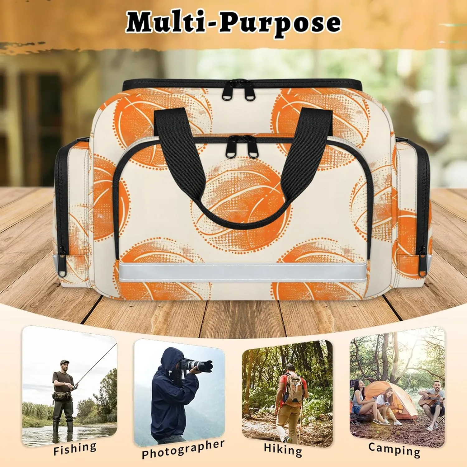 Anti-Scratch Duffle Bag for Travel 25x17.7x11.2 Inch - Waterproof Duffel Bag for Camping Fitness, Durable EMS Gear for First Responders Basketballs Design