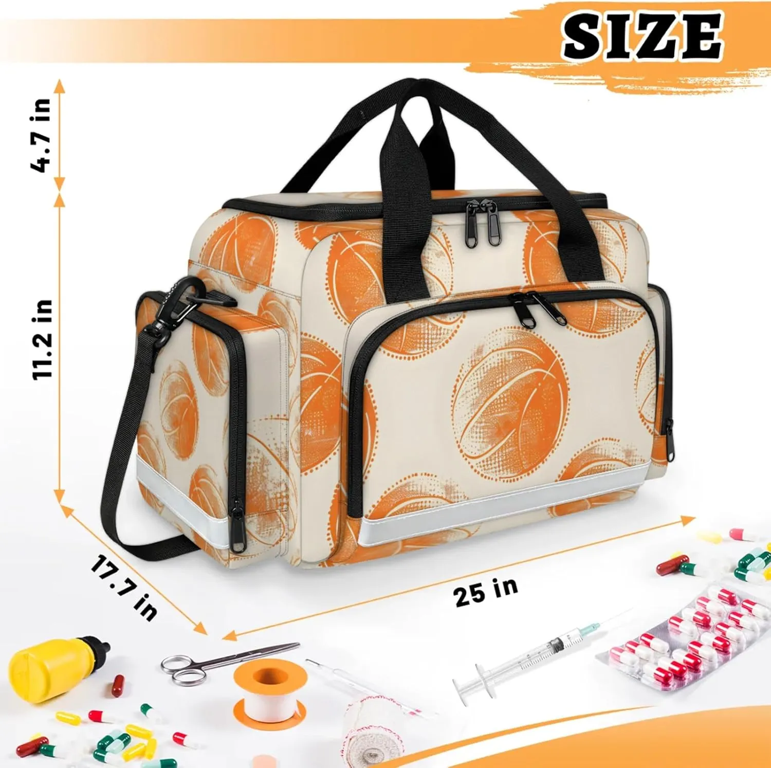 Anti-Scratch Duffle Bag for Travel 25x17.7x11.2 Inch - Waterproof Duffel Bag for Camping Fitness, Durable EMS Gear for First Responders Basketballs Design