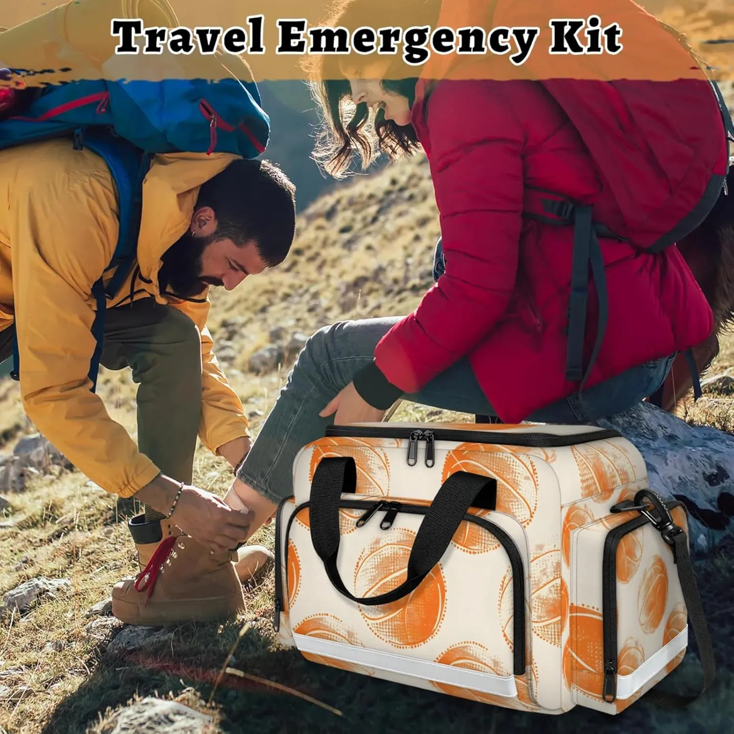 Anti-Scratch Duffle Bag for Travel 25x17.7x11.2 Inch - Waterproof Duffel Bag for Camping Fitness, Durable EMS Gear for First Responders Basketballs Design