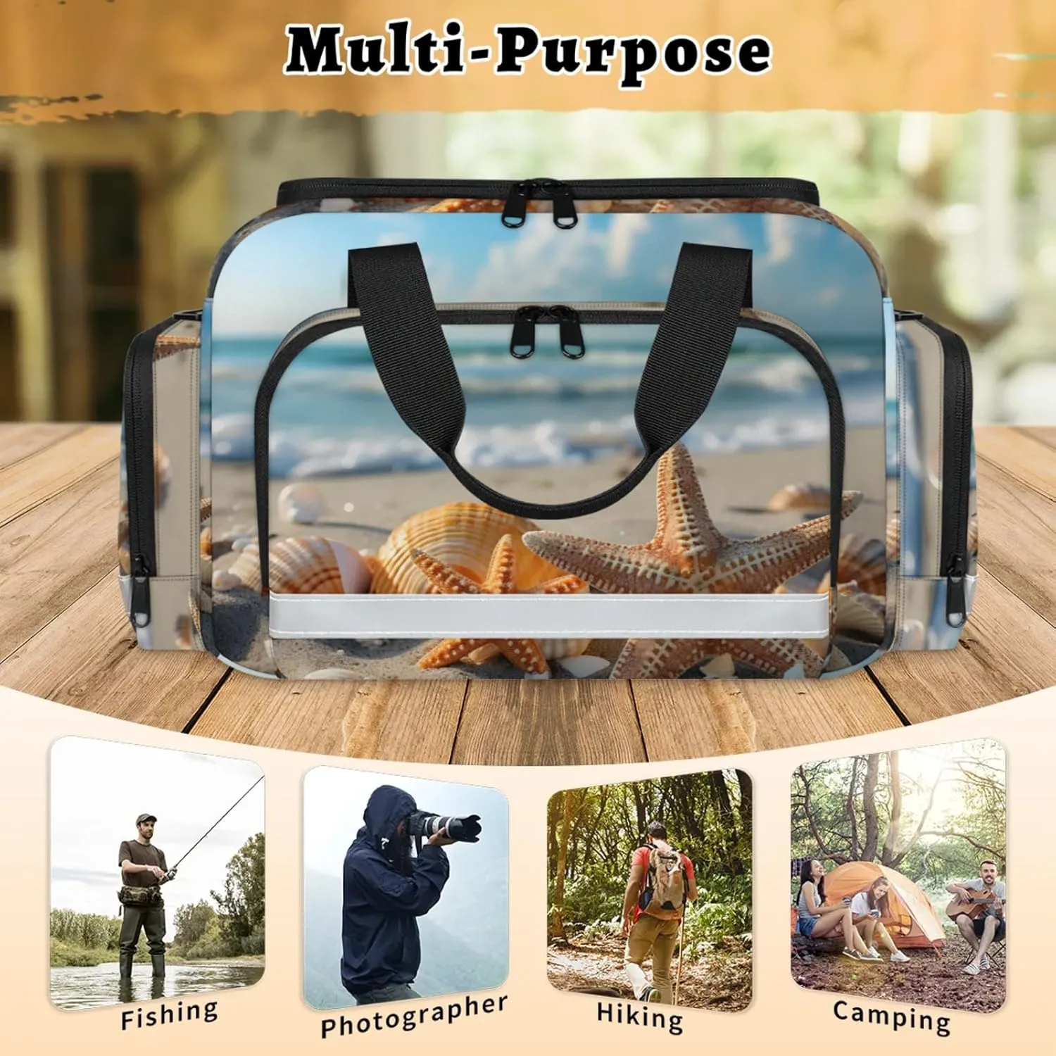 Anti-Scratch Duffle Bag for Travel 25x17.7x11.2 Inch - Waterproof Duffel Bag for Camping Fitness, Durable EMS Gear for First Responders Beach Seashells Starfish