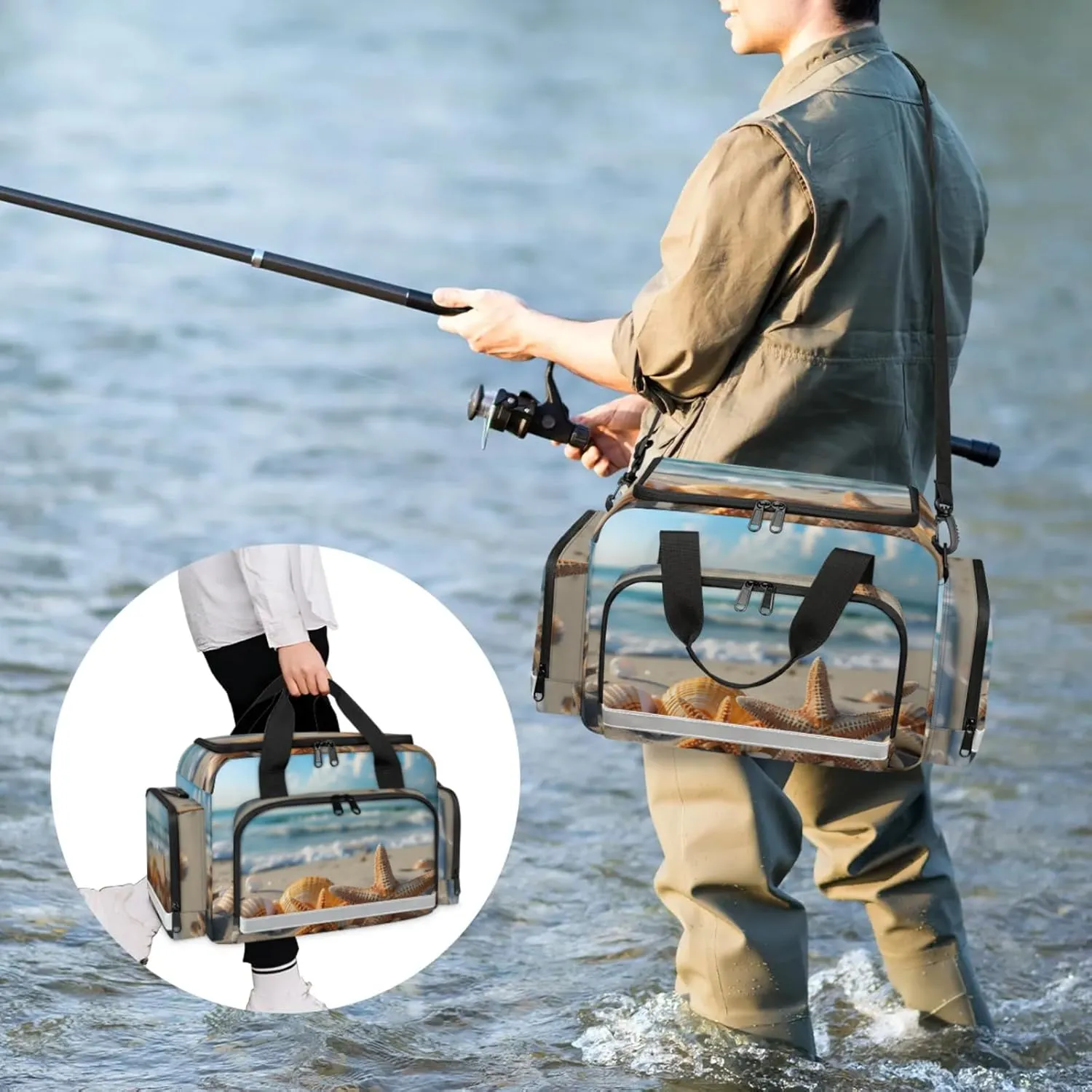 Anti-Scratch Duffle Bag for Travel 25x17.7x11.2 Inch - Waterproof Duffel Bag for Camping Fitness, Durable EMS Gear for First Responders Beach Seashells Starfish