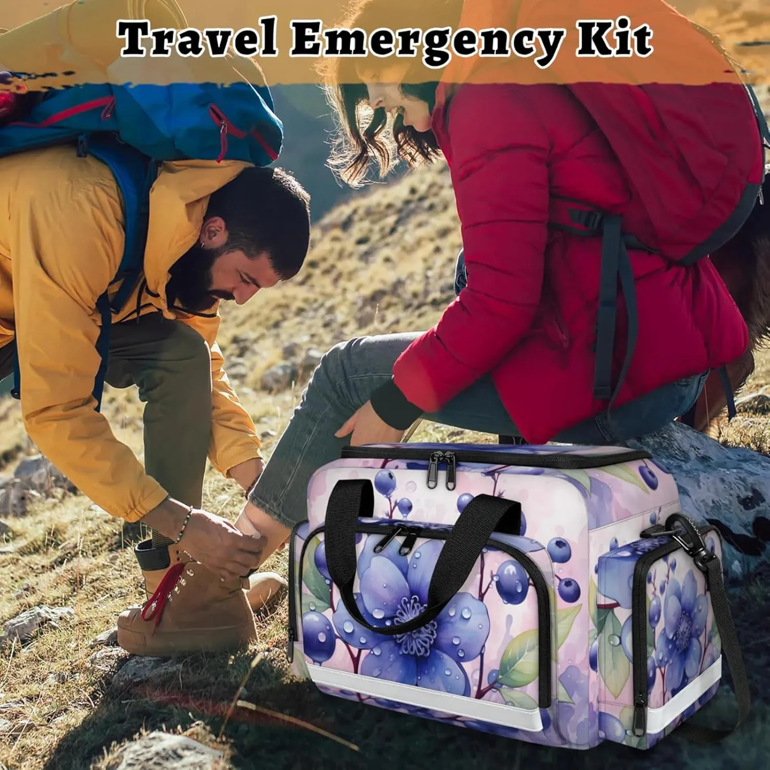 Anti-Scratch Duffle Bag for Travel 25x17.7x11.2 Inch - Waterproof Duffel Bag for Camping Fitness, Durable EMS Gear for First Responders Blueberry Flower