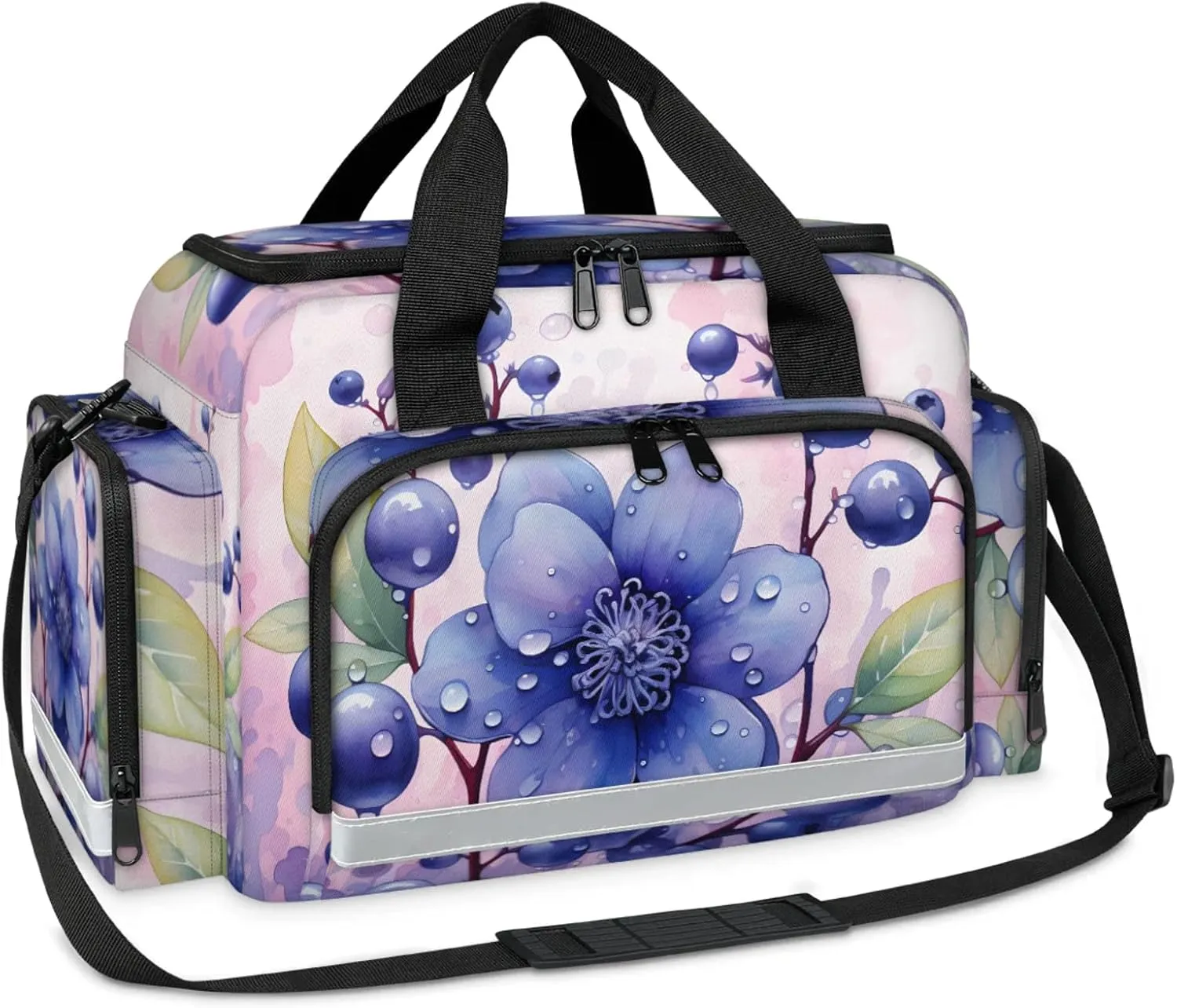 Anti-Scratch Duffle Bag for Travel 25x17.7x11.2 Inch - Waterproof Duffel Bag for Camping Fitness, Durable EMS Gear for First Responders Blueberry Flower