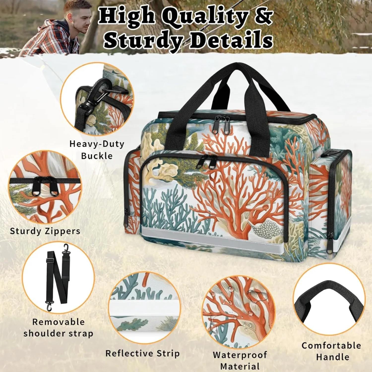 Anti-Scratch Duffle Bag for Travel 25x17.7x11.2 Inch - Waterproof Duffel Bag for Camping Fitness, Durable EMS Gear for First Responders Coastal Coral