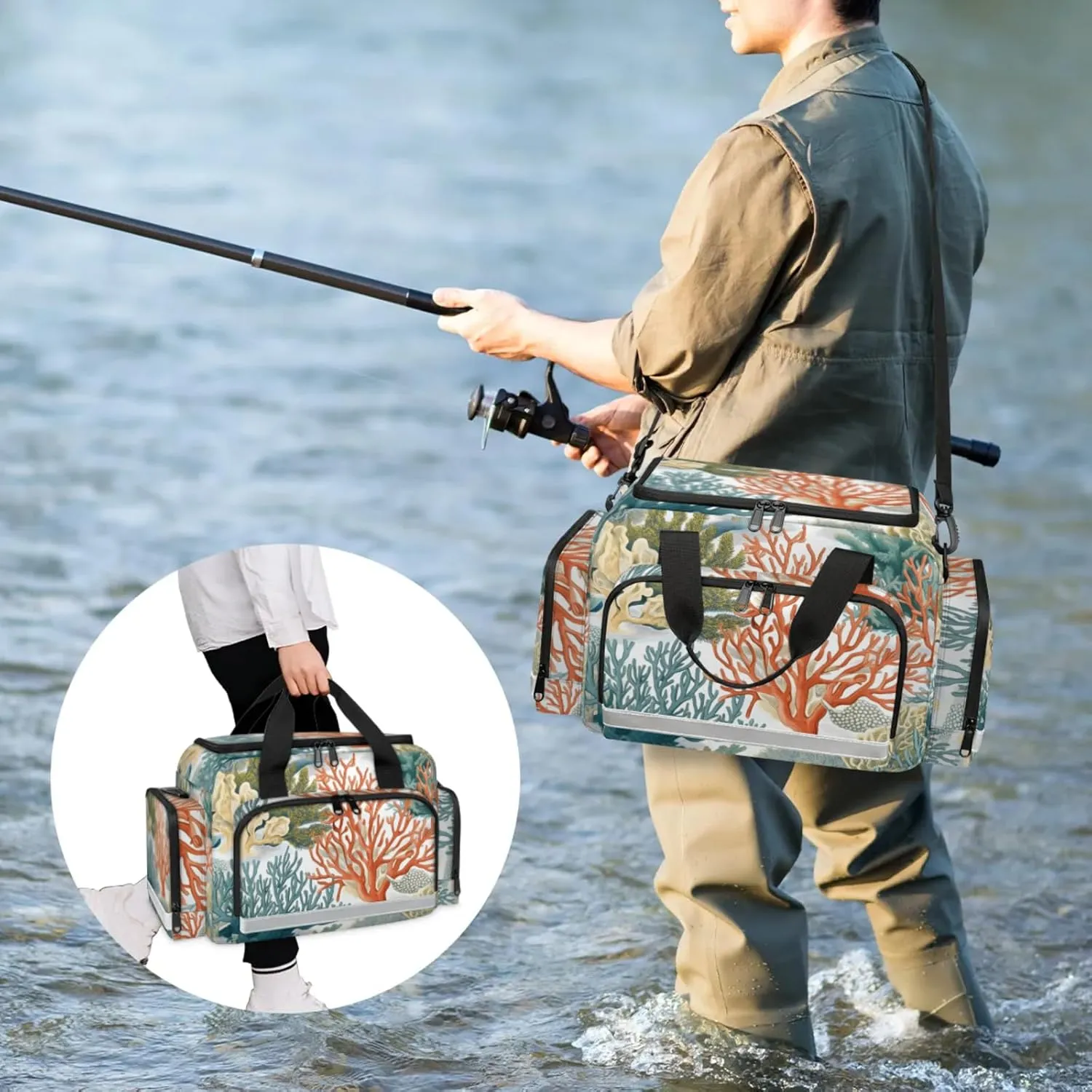 Anti-Scratch Duffle Bag for Travel 25x17.7x11.2 Inch - Waterproof Duffel Bag for Camping Fitness, Durable EMS Gear for First Responders Coastal Coral