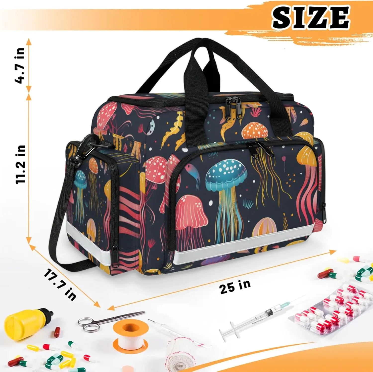Anti-Scratch Duffle Bag for Travel 25x17.7x11.2 Inch - Waterproof Duffel Bag for Camping Fitness, Durable EMS Gear for First Responders Cute Jellyfish