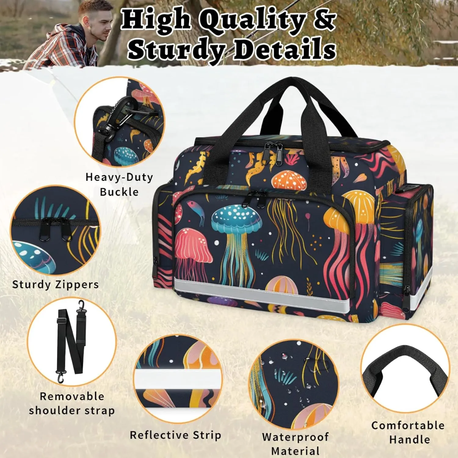 Anti-Scratch Duffle Bag for Travel 25x17.7x11.2 Inch - Waterproof Duffel Bag for Camping Fitness, Durable EMS Gear for First Responders Cute Jellyfish