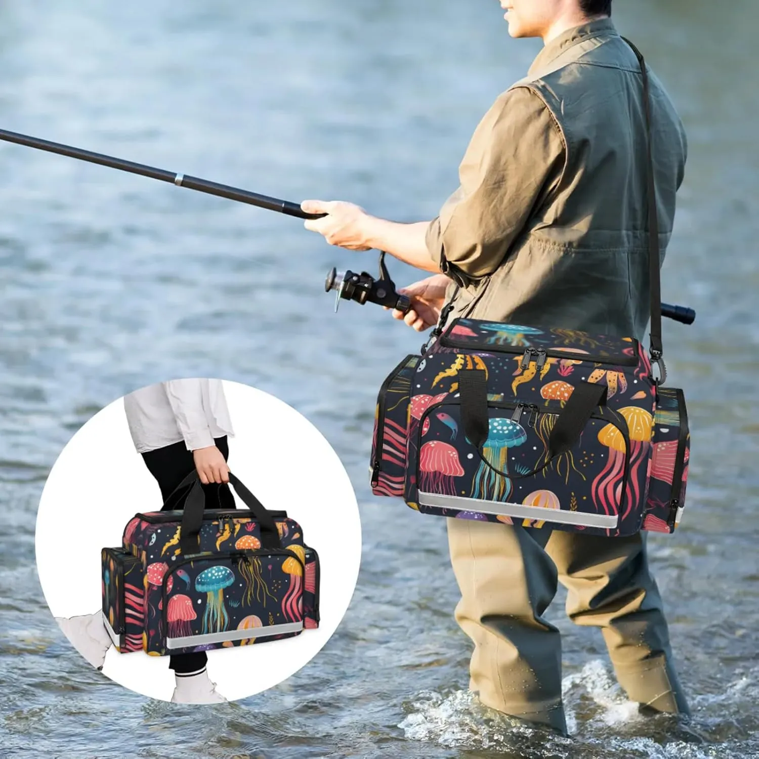 Anti-Scratch Duffle Bag for Travel 25x17.7x11.2 Inch - Waterproof Duffel Bag for Camping Fitness, Durable EMS Gear for First Responders Cute Jellyfish