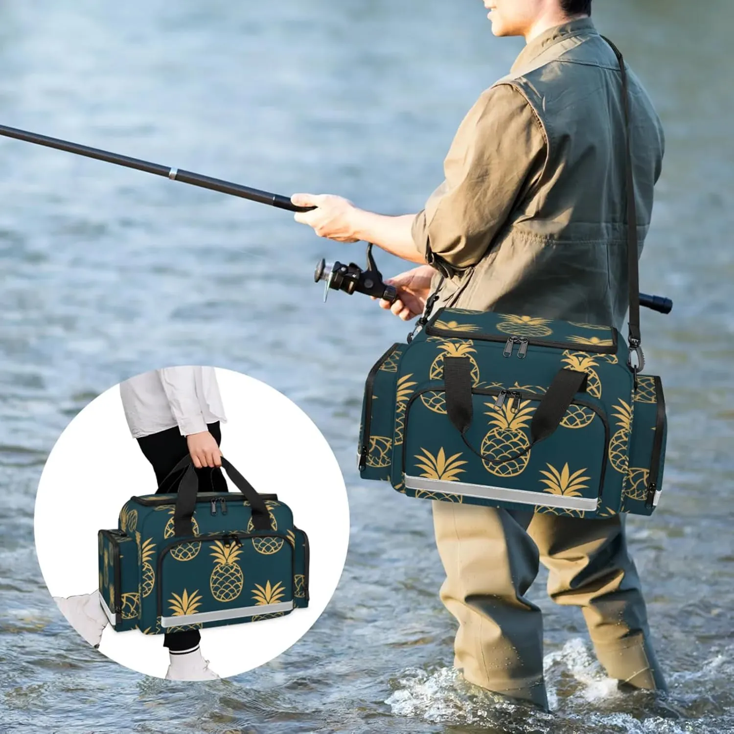 Anti-Scratch Duffle Bag for Travel 25x17.7x11.2 Inch - Waterproof Duffel Bag for Camping Fitness, Durable EMS Gear for First Responders Cute Pineapples Print