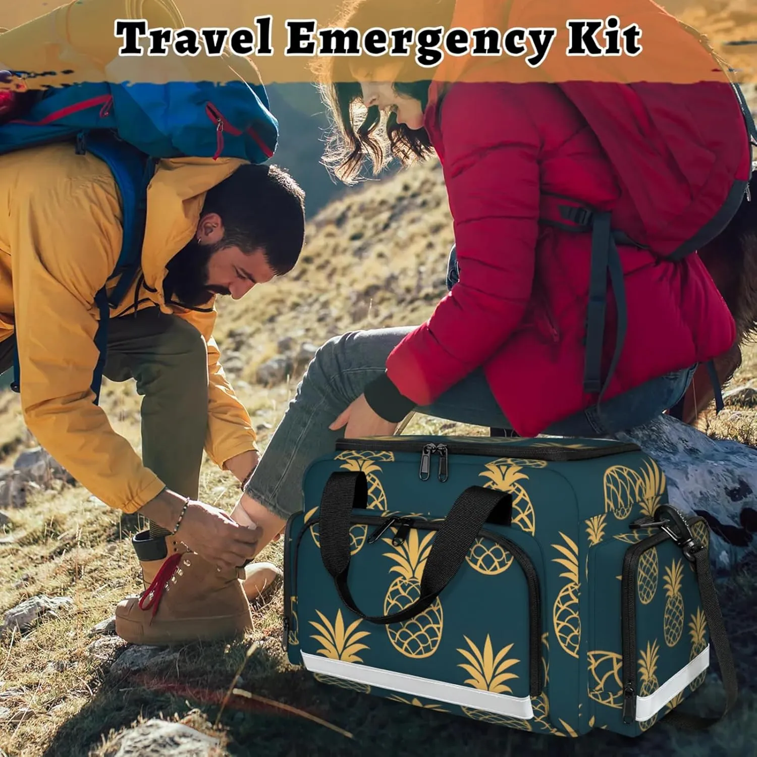 Anti-Scratch Duffle Bag for Travel 25x17.7x11.2 Inch - Waterproof Duffel Bag for Camping Fitness, Durable EMS Gear for First Responders Cute Pineapples Print