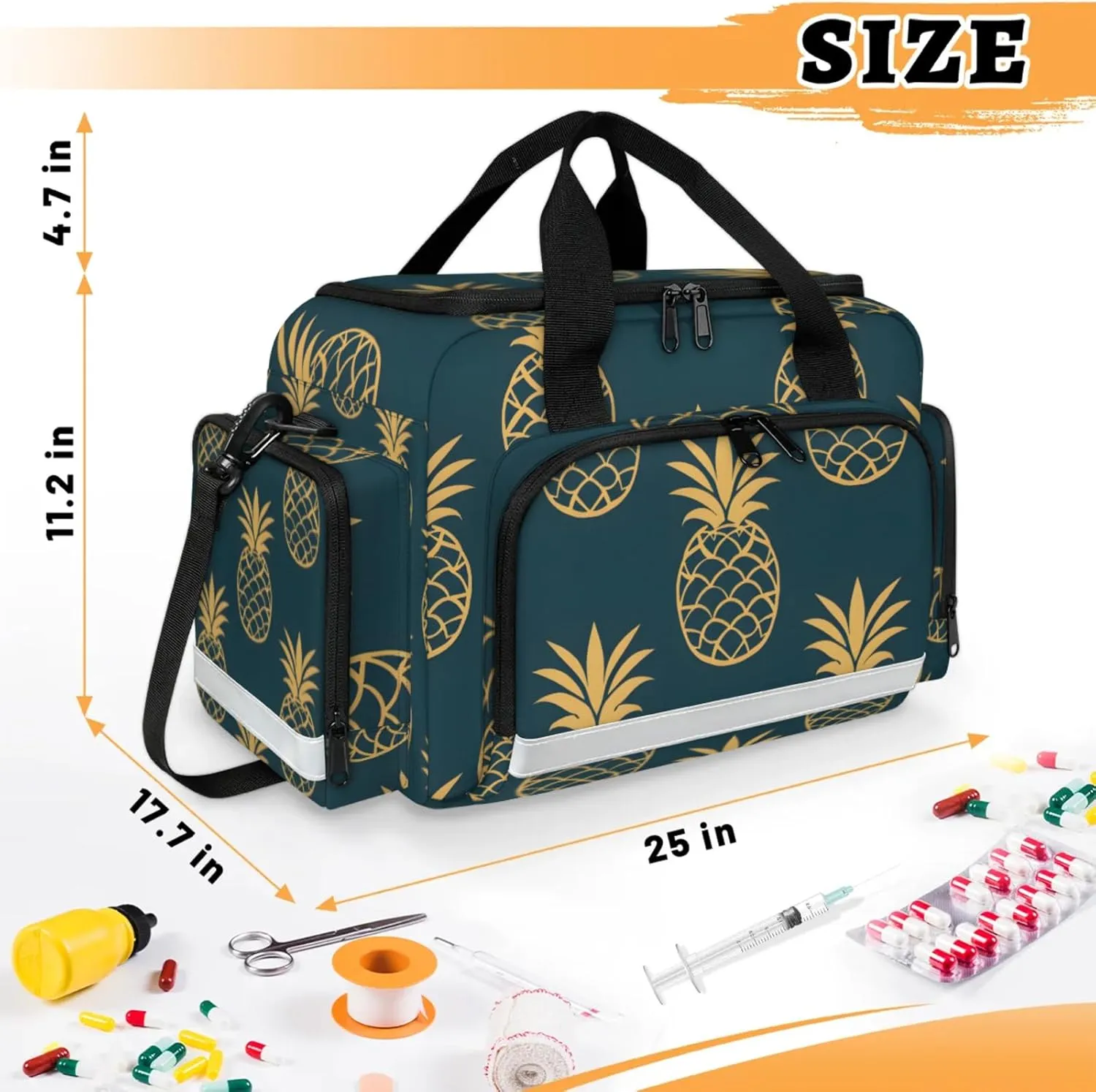 Anti-Scratch Duffle Bag for Travel 25x17.7x11.2 Inch - Waterproof Duffel Bag for Camping Fitness, Durable EMS Gear for First Responders Cute Pineapples Print